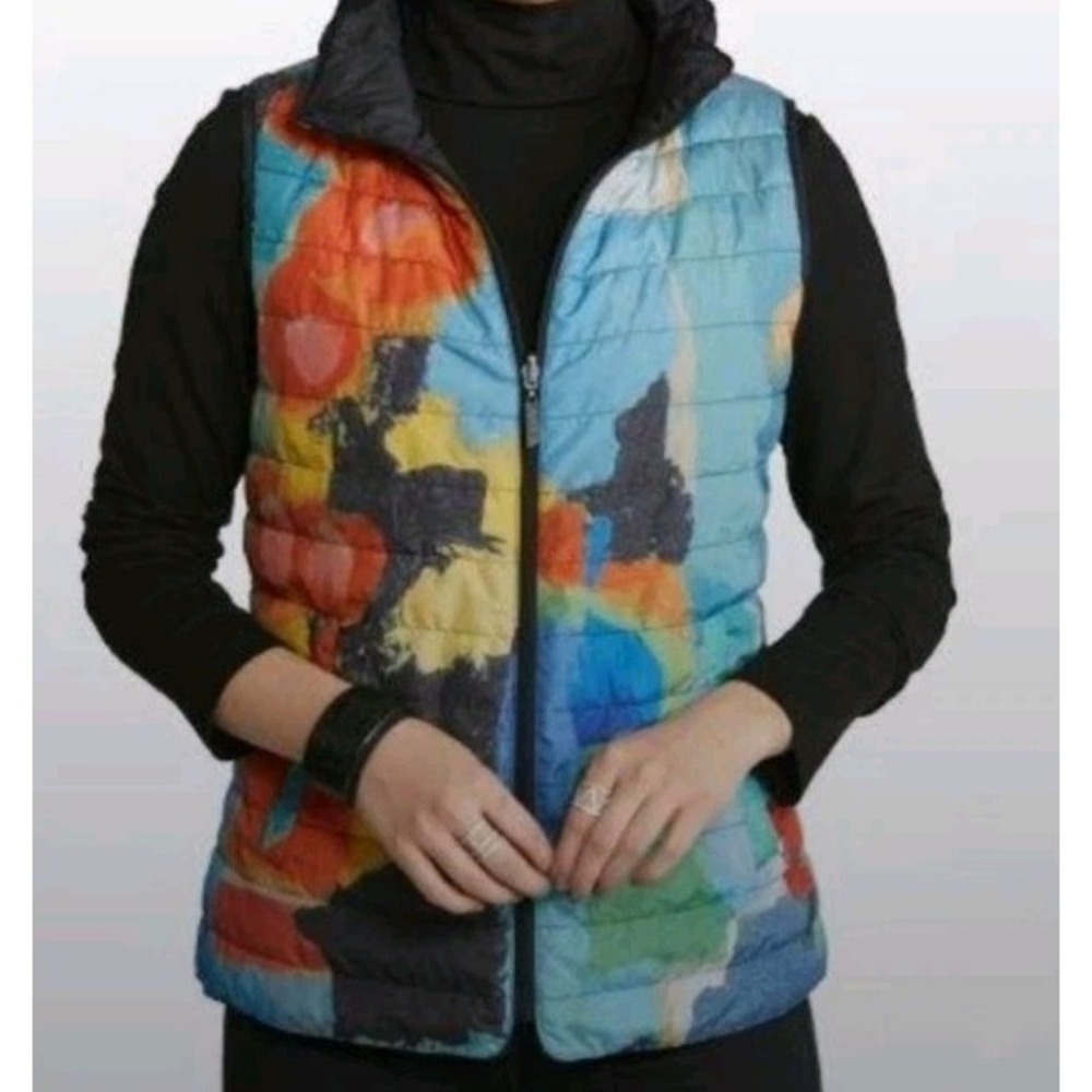 Claire Desjardins Artistic Puffer Vest Reversible M Abstract Artsy Lagenlook